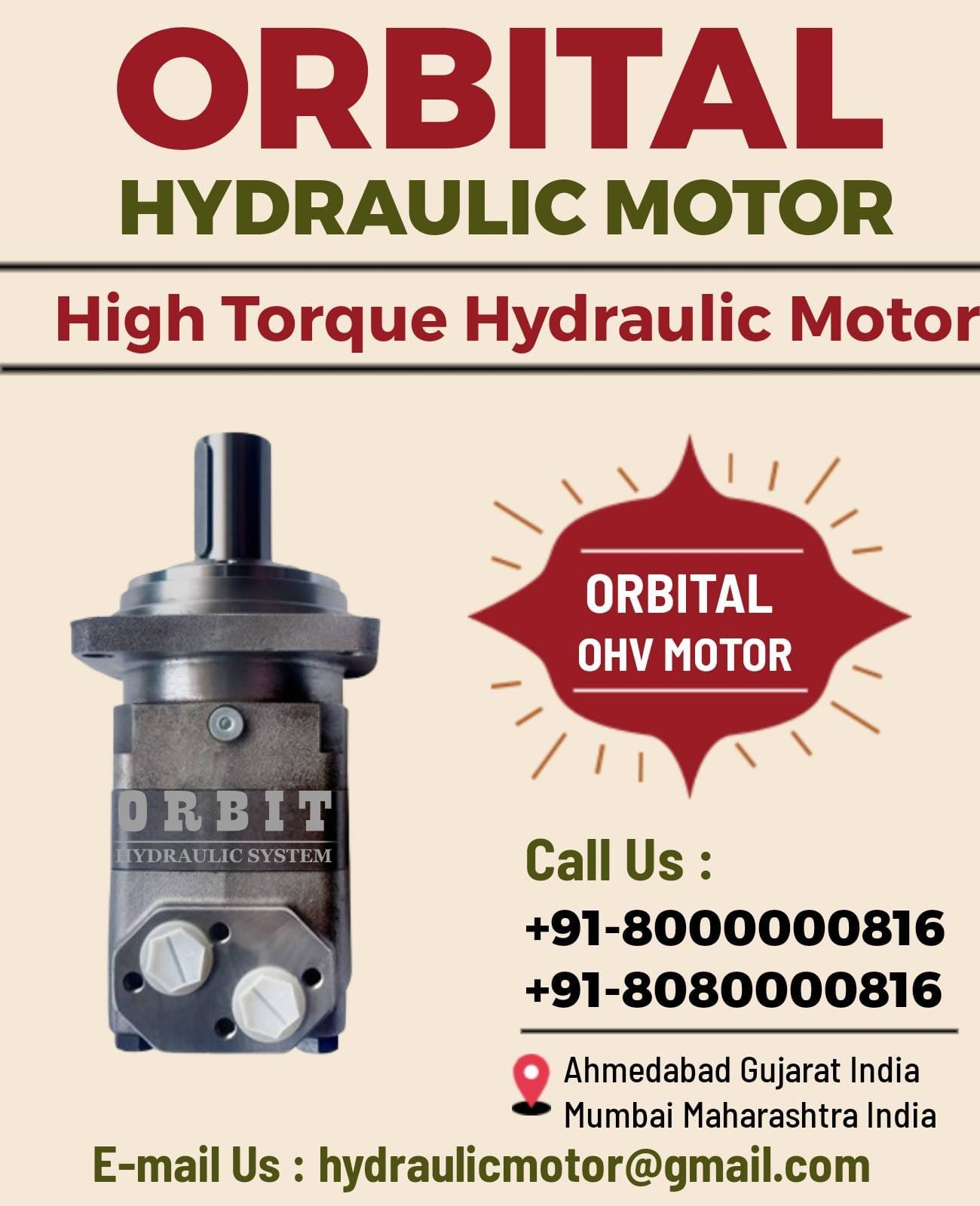 OHV Orbital Hydraulic Motor Manufacturer in Mumbai Pune Bangalore Ahmedabad Chennai Delhi Kolkata Hyderabad Rajkot Vadodara India