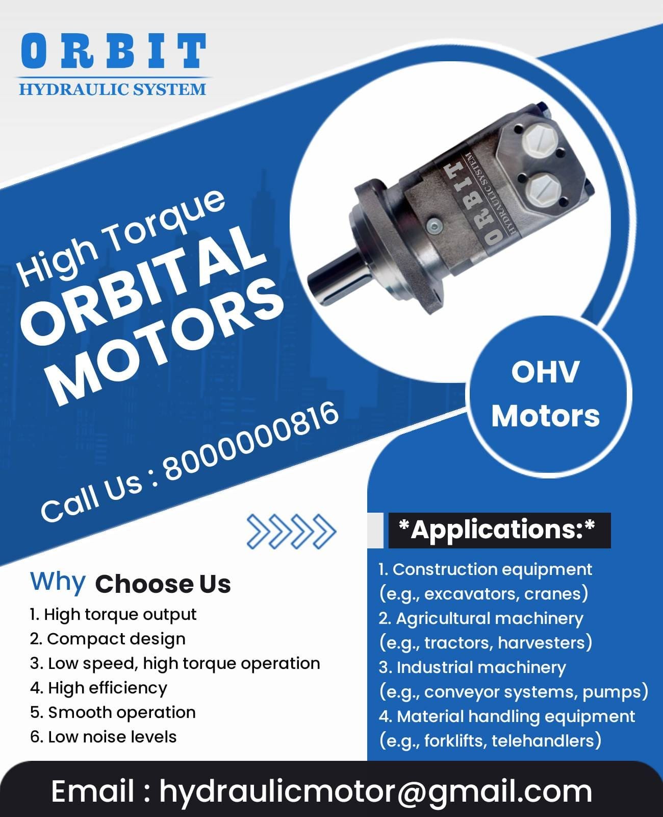 OHV Orbital Hydraulic Motor Manufacturer in Mumbai Pune Bangalore Ahmedabad Chennai Delhi Kolkata Hyderabad Rajkot Vadodara India